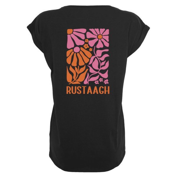 Flower orange T-shirt dames zwart