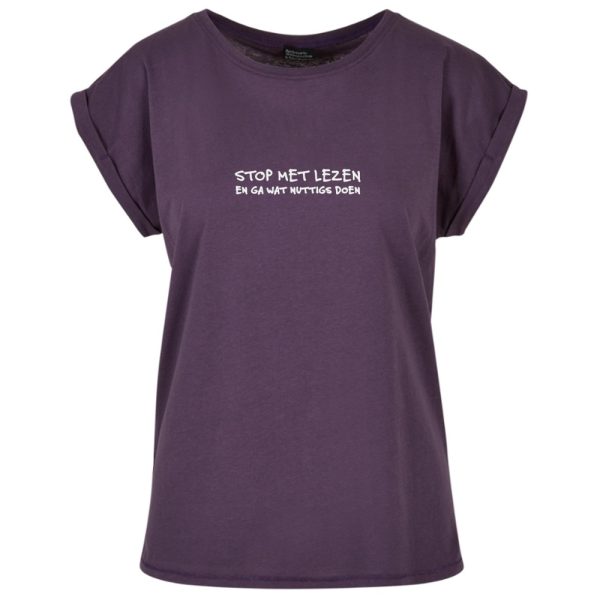 Stop met lezen T-shirt dames paars