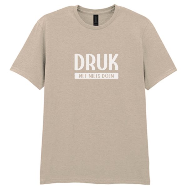 Druk met niets doen T-shirt heren beige
