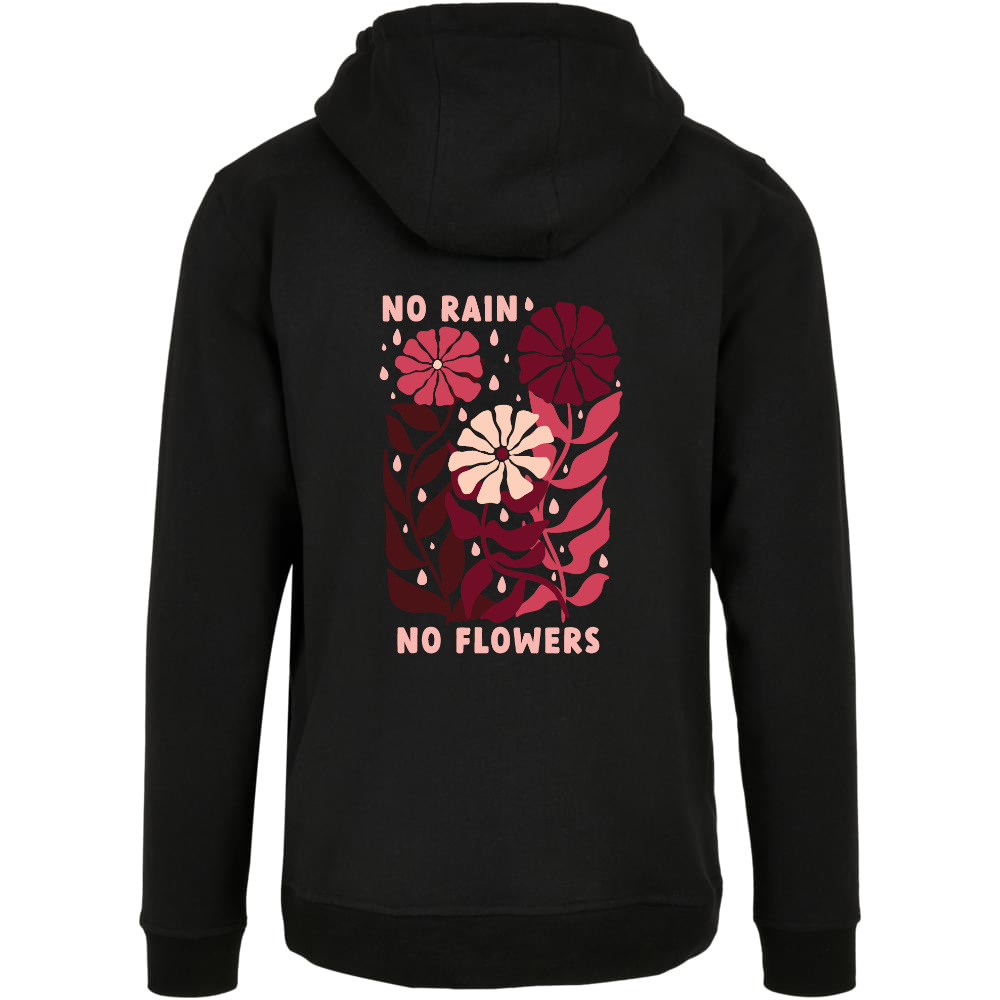 No rain no flowers hoodie zwart + kado