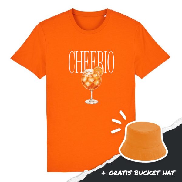 Cheerio unisex T-shirt oranje + bucket hat