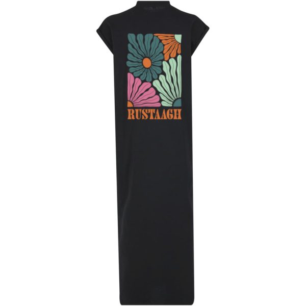 Flower green long split dress zwart