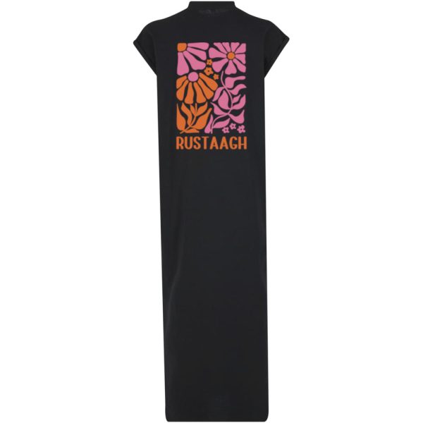 Flower orange long split dress zwart