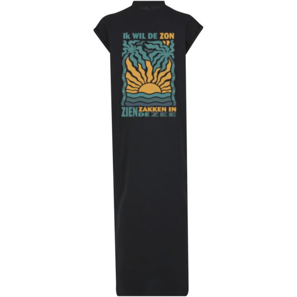 Zon zien zakken zee long split dress zwart